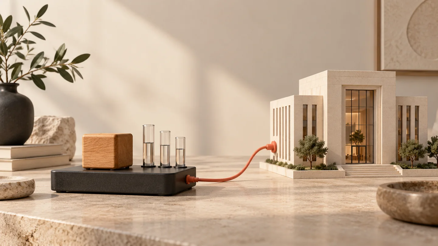 A small prototype and test platform connect to a customer building.