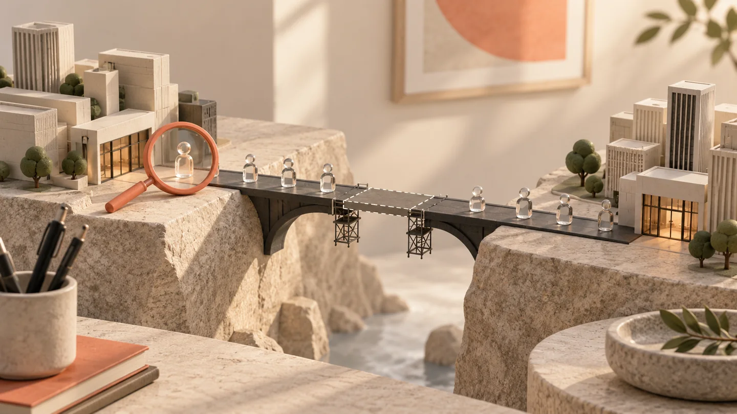 A lens examines a customer token before a bridge reaches a second market.